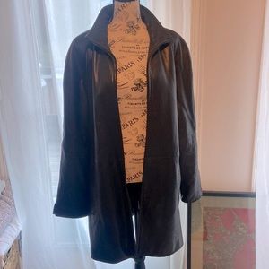 3/4 length black leather coat